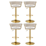 Artiss 4x Bar Stools Gas Lift Velvet Woven Backrest Ivory - Side View
