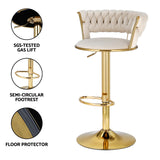 Artiss 4x Bar Stools Gas Lift Velvet Woven Backrest Ivory - 45-Degree Angle