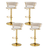 Artiss 4x Bar Stools Gas Lift Velvet Woven Backrest Ivory - Close-Up Angle
