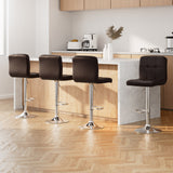 Artiss 4x Bar Stools Leather Gas Lift Brown - Low Angle
