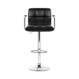 Artiss 2x Bar Stools Leather Gas Lift w/Armrest Black - Side View