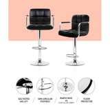 Artiss 2x Bar Stools Leather Gas Lift w/Armrest Black - 45-Degree Angle
