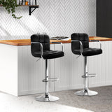 Artiss 2x Bar Stools Leather Gas Lift w/Armrest Black - Low Angle