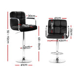 Artiss 2x Bar Stools Leather Gas Lift w/Armrest Black - Front View