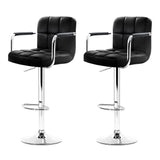 Artiss 2x Bar Stools Leather Gas Lift w/Armrest Black - Side View