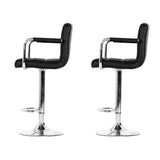 Artiss 2x Bar Stools Leather Gas Lift w/Armrest Black - Rear View