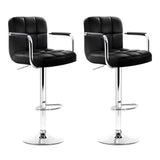 Artiss 2x Bar Stools Leather Gas Lift w/Armrest Black - Low Angle