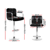 Artiss 4x Bar Stools Leather Gas Lift w/Armrest Black - Front View