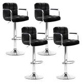 Artiss 4x Bar Stools Leather Gas Lift w/Armrest Black - Close-Up Angle