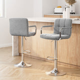 Artiss 2x Bar Stools Fabric Gas Lift w/Armrest Grey