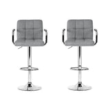 Artiss 2x Bar Stools Fabric Gas Lift w/Armrest Grey - Side View