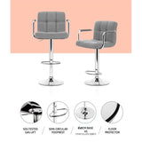 Artiss 2x Bar Stools Fabric Gas Lift w/Armrest Grey - Top-Down View