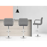 Artiss 2x Bar Stools Fabric Gas Lift w/Armrest Grey - 45-Degree Angle