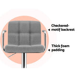 Artiss 2x Bar Stools Fabric Gas Lift w/Armrest Grey - Rear View