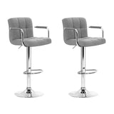 Artiss 2x Bar Stools Fabric Gas Lift w/Armrest Grey - Close-Up Angle