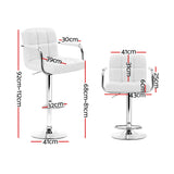 Artiss 2x Bar Stools Leather Gas Lift w/Armrest White - Front View