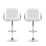 Artiss 2x Bar Stools Leather Gas Lift w/Armrest White - Side View