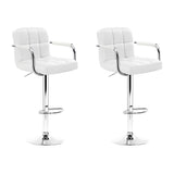 Artiss 2x Bar Stools Leather Gas Lift w/Armrest White - Close-Up Angle