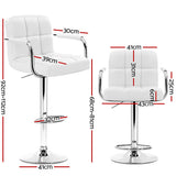 Artiss 4x Bar Stools Leather Gas Lift w/Armrest White - Front View