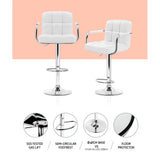 Artiss 4x Bar Stools Leather Gas Lift w/Armrest White - 45-Degree Angle