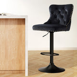 Artiss 1x Velvet Bar Stool Adjustable Height Nailhead Trim Kitchen Counter Stool - Close-Up Angle