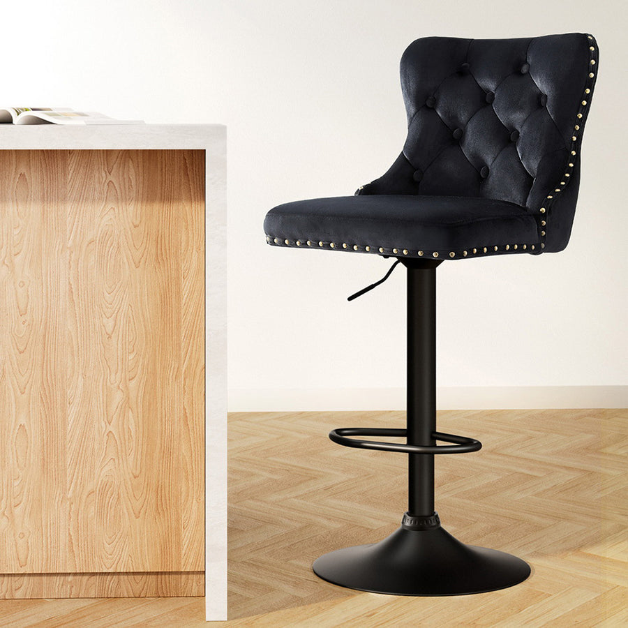 Artiss 1x Velvet Bar Stool Adjustable Height Nailhead Trim Kitchen Counter Stool, image 7