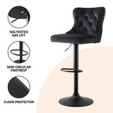 Artiss 2x Velvet Bar Stool Adjustable Height Nailhead Trim Kitchen Counter Stool - Rear View