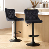 Artiss 2x Velvet Bar Stool Adjustable Height Nailhead Trim Kitchen Counter Stool - Close-Up Angle