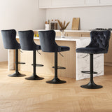 Artiss 4x Velvet Bar Stool Adjustable Height Nailhead Trim Kitchen Counter Stool - Close-Up Angle
