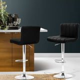 Artiss 2x Bar Stools Gas Lift Leather Chairs Black - Close-Up Angle