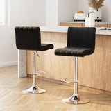 Artiss 2x Bar Stools Gas Lift Leather Chairs Black - Low Angle