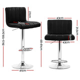 Artiss 4x Bar Stools Gas Lift Leather Black - Front View