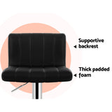 Artiss 4x Bar Stools Gas Lift Leather Black - 45-Degree Angle