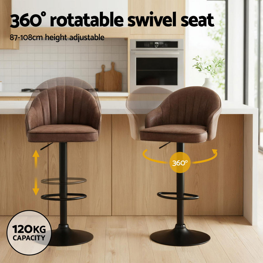 Artiss 2x Bar Stools Kitchen Swivel Gas Lift Counter Chair Shell Leather Brown