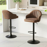 Artiss 2x Bar Stools Kitchen Swivel Gas Lift Counter Chair Shell Leather Brown - Close-Up Angle