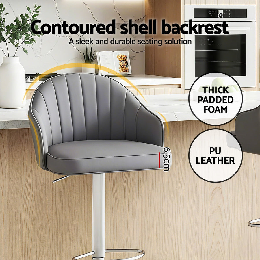 Artiss 2x Bar Stools Kitchen Swivel Gas Lift Counter Chair Shell Leather Grey