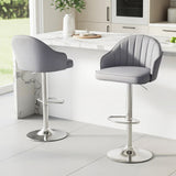 Artiss 2x Bar Stools Kitchen Swivel Gas Lift Counter Chair Shell Leather Grey - Close-Up Angle