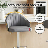 Artiss 4x Bar Stools Kitchen Swivel Gas Lift Counter Chair Shell Leather Grey - 45-Degree Angle