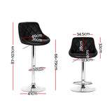 Artiss 2x Bar Stools Leather Padded Gas Lift Stool Black - Front View