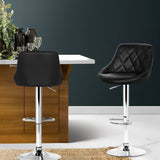 Artiss 2x Bar Stools Leather Padded Gas Lift Stool Black - Close-Up Angle