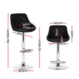 Artiss 4x Bar Stools Leather Padded Gas Lift Black - Front View