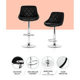 Artiss 4x Bar Stools Leather Padded Gas Lift Black - Top-Down View