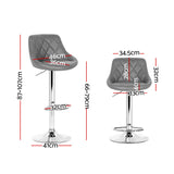 Artiss 2x Bar Stools Leather Padded Gas Lift Grey - Front View