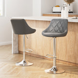 Artiss 2x Bar Stools Leather Padded Gas Lift Grey - Low Angle