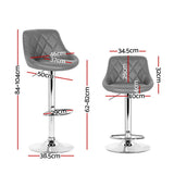 Artiss 4x Bar Stools Leather Padded Gas Lift Grey - Front View