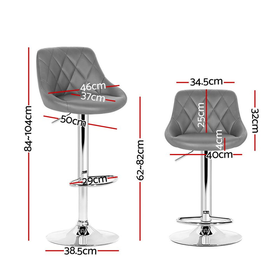 Artiss 4x Bar Stools Leather Padded Gas Lift Grey, Gas Lift