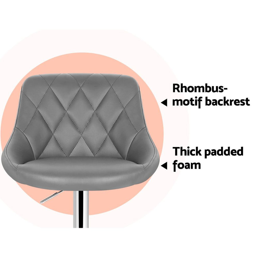 Artiss 4x Bar Stools Leather Padded Gas Lift Grey, image 5