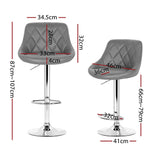 Artiss 4x Bar Stools Leather Padded Gas Lift Grey - Front View
