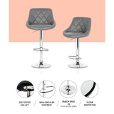 Artiss 4x Bar Stools Leather Padded Gas Lift Grey - Top-Down View