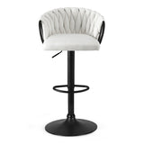 Artiss 1x Bar Stool Single Kitchen Dining Chair Counter Stool Woven Velvet Ivory - Side View